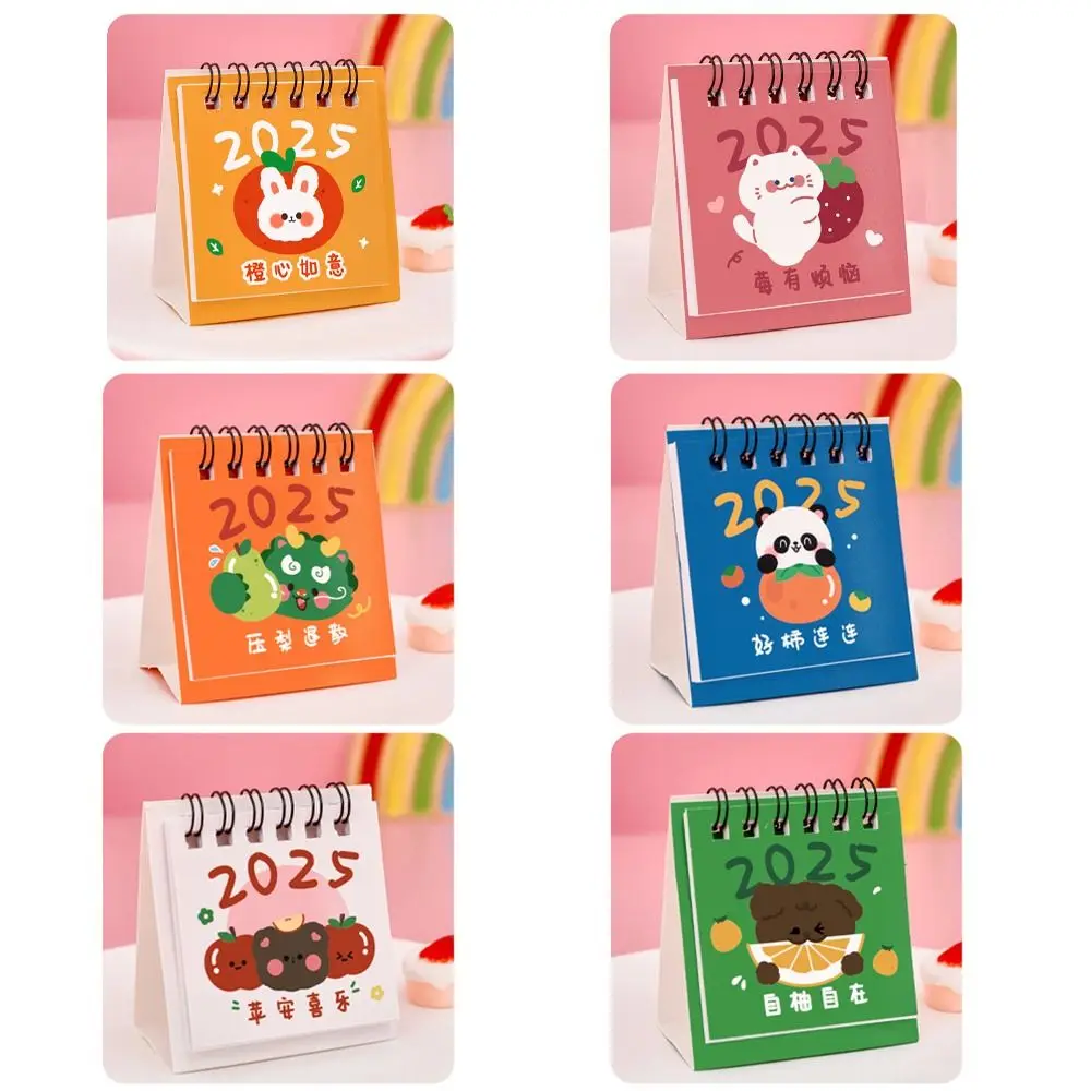 Creative 2025 Mini Calendar Cute Fruits Portable Cartoon Mini Calendar To Do List Thick Paper Standing Flip Calendar