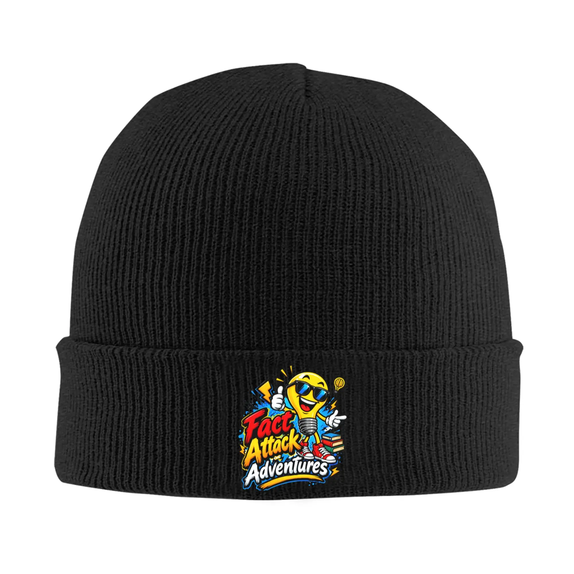 Funny Fact Attack Adventures Light Bulb Beanie Hats  Bonnet Hats Adult Unisex Trendy Gym Skullies Beanies Autumn Warm Caps