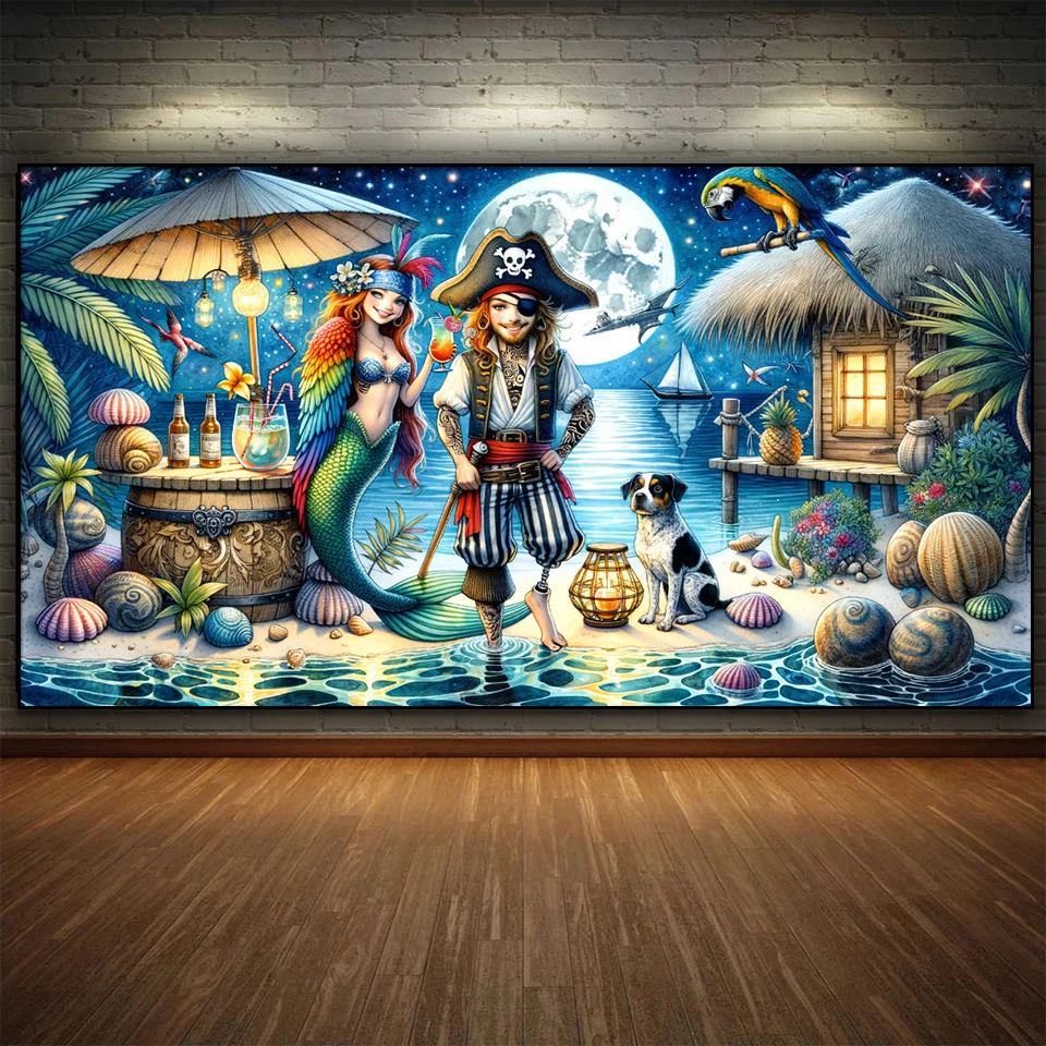 Diy Diamond Painting,Mermaid Sailor's Island Adventure,Pirate Adventures Island Oasis,Full Diamond Mosaic Set christmas Decor,