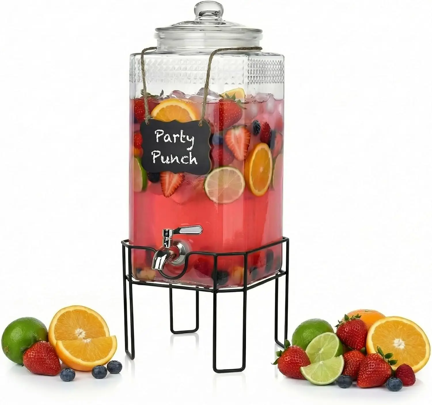 

2 Gallon Glass Drink Dispenser, Drink Dispensers for Parties, Beverage Dispenser with Stand and Glass