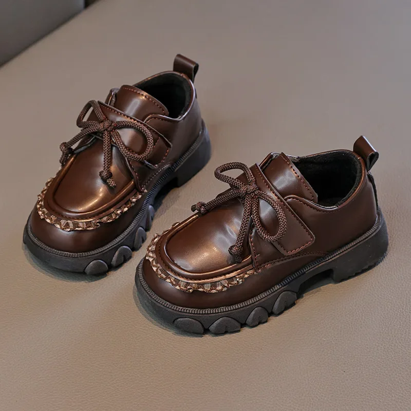 

Зимняя повседневная обувь Мэри Джейн для девочек, теплая модная детская хлопковая обувь, уличная классическая детская кожаная обувь принцессы с милым кружевом