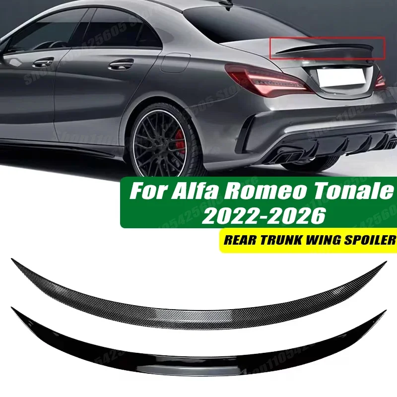 120cm 5D Carbon Look Rear Boot Trunk Spoiler Lip Stick-On Decorative Rear Wing For Alfa Romeo Tonale 2022-2026