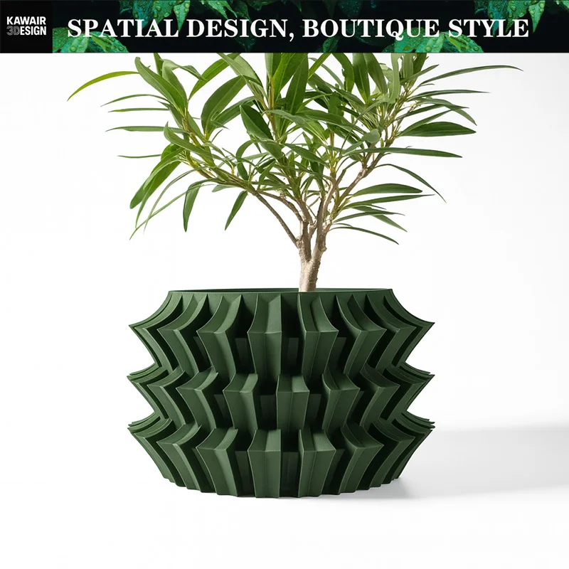 3D Printed Eco-Friendly Irregular Geometry Plant Pot Textured Lines Biodegradable maceta for Home