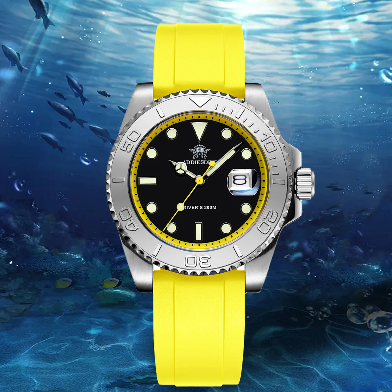 ADDIESDIVE 41mm Rubber Silicone Quartz Watch For Men Fashion 200m Diving AD2040 Watches Super Luminous Wristwatches Reloj Hombre