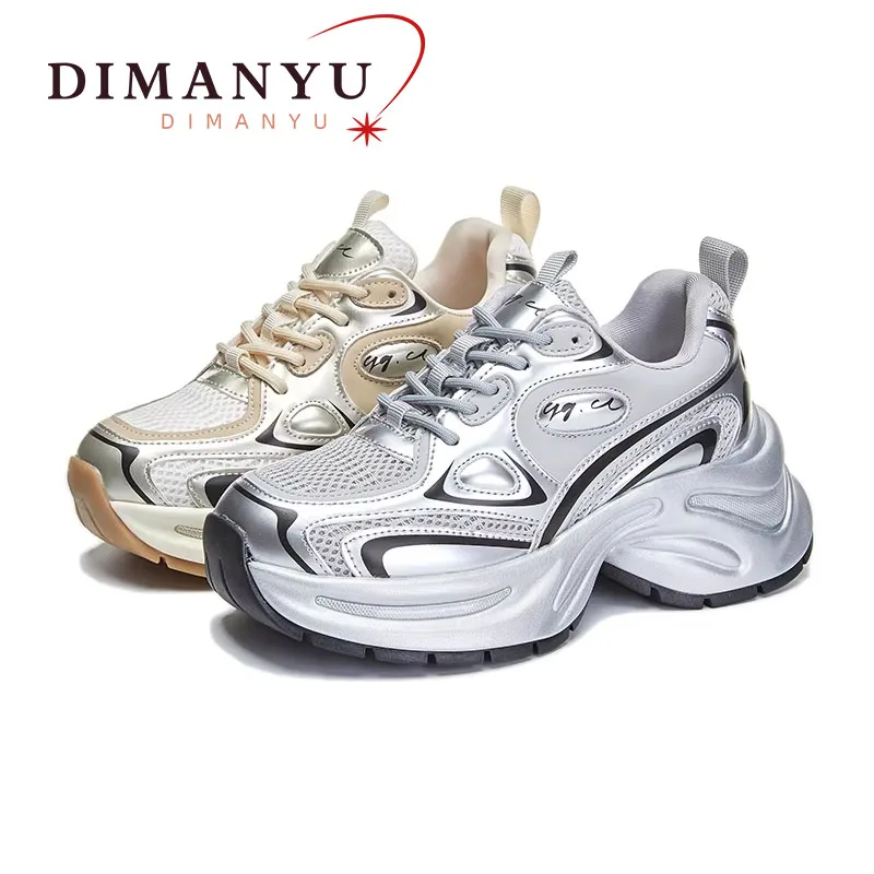 

DIMANYU Women's Shoes Fall 2024 New Thick Sole Non-slip Sneakers Women Breathable Lace-up Running Shoes Ladies