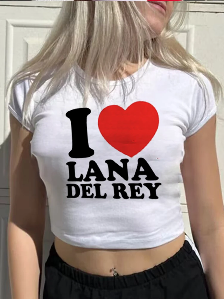 

Crop Top Letter I LOVE del rey Baby 2000s Tops Streetwear Gothic Harajuku T-shirt Vintage Y2K Aesthetic clothes tops for women