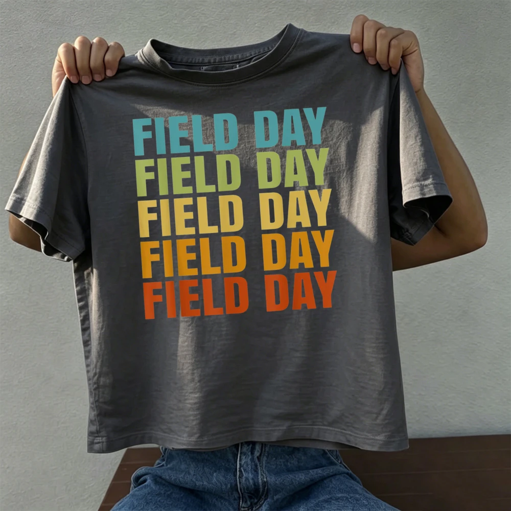 Retro Gradient Stacked Field Day Letter Graphic School Sports Day Team Matching Wear Men Tops Class Group Present