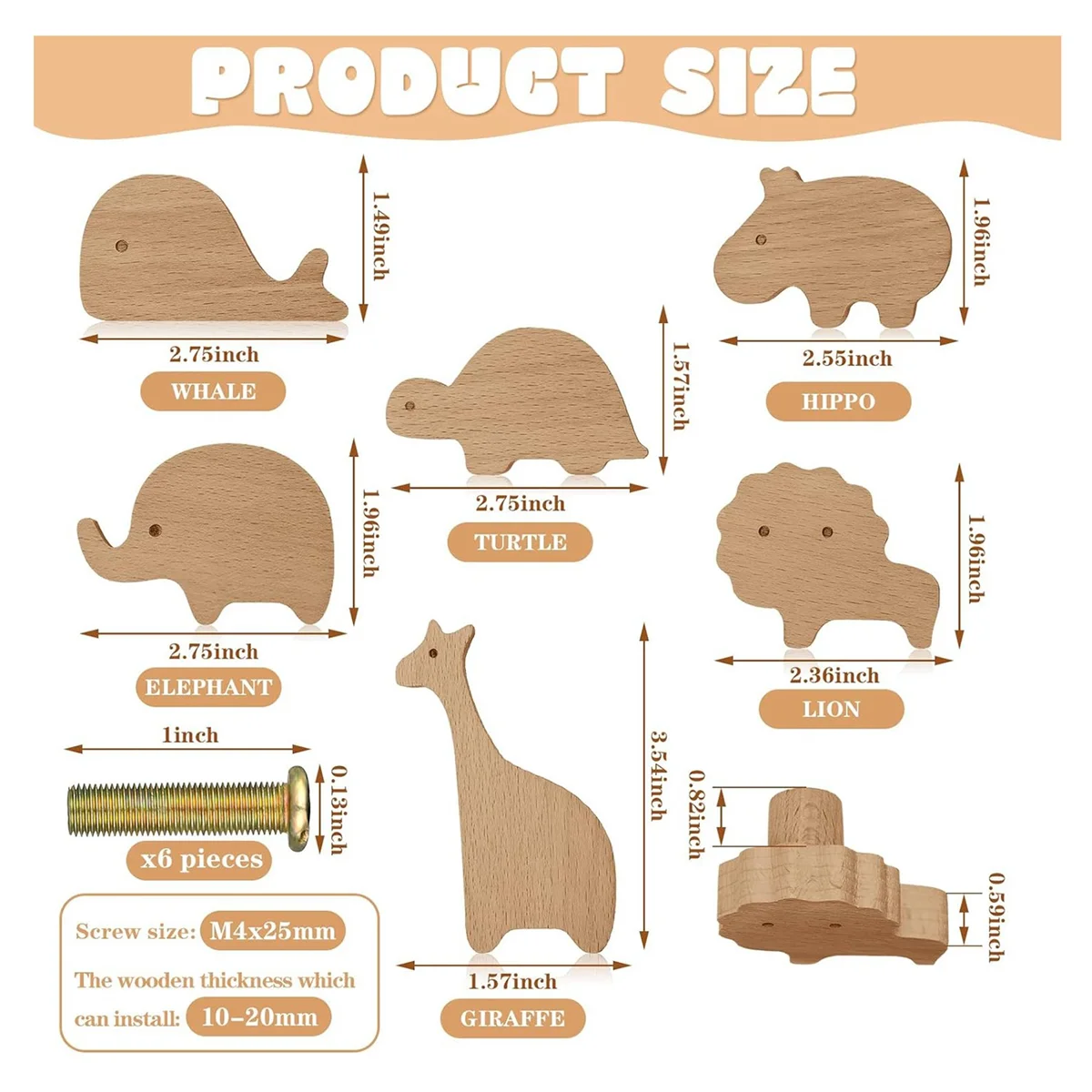 

ABJS Wooden Animal Cabinet Knobs Decorative Dresser Knobs with Screws Dresser Pulls Wood Marine Animals Knobs 6Pcs