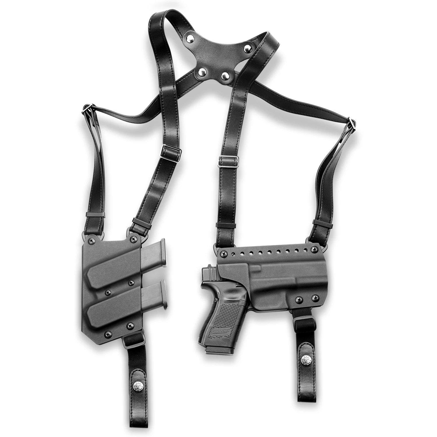 Shoulder Holster for Glock 19,17,19X Full Grain Leather US Kydex Gun Holster and Double Mag Pouch for Concealed Carry