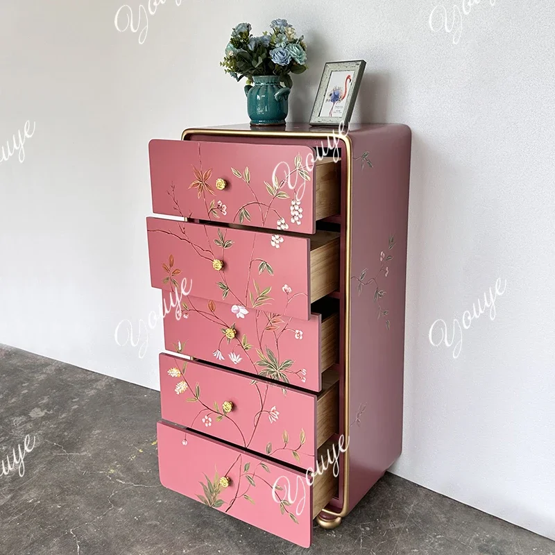 

J French Porch Cabinet, Living Room Painted Art Decorative Chest Cabinet, American Light Luxury Locker, Simple Storage