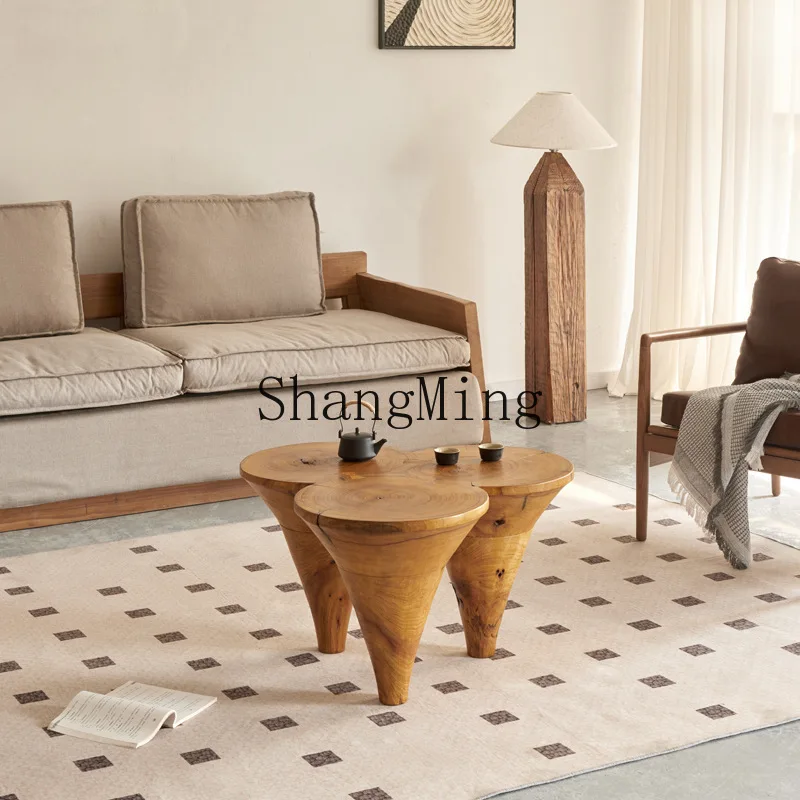 

SM new all-solid wood coffee table creative sofa edge log living room household round table