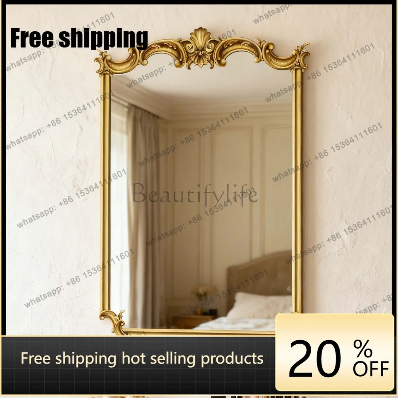 LD French light luxury makeup mirror bathroom background wall decorative mirror retro