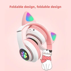 ST-28 Wireless Headphones Cat Ears Bluetooth Earphones Stereo Music Earbuds Bluetooth 5.0 Sports Gaming Headset with Mic