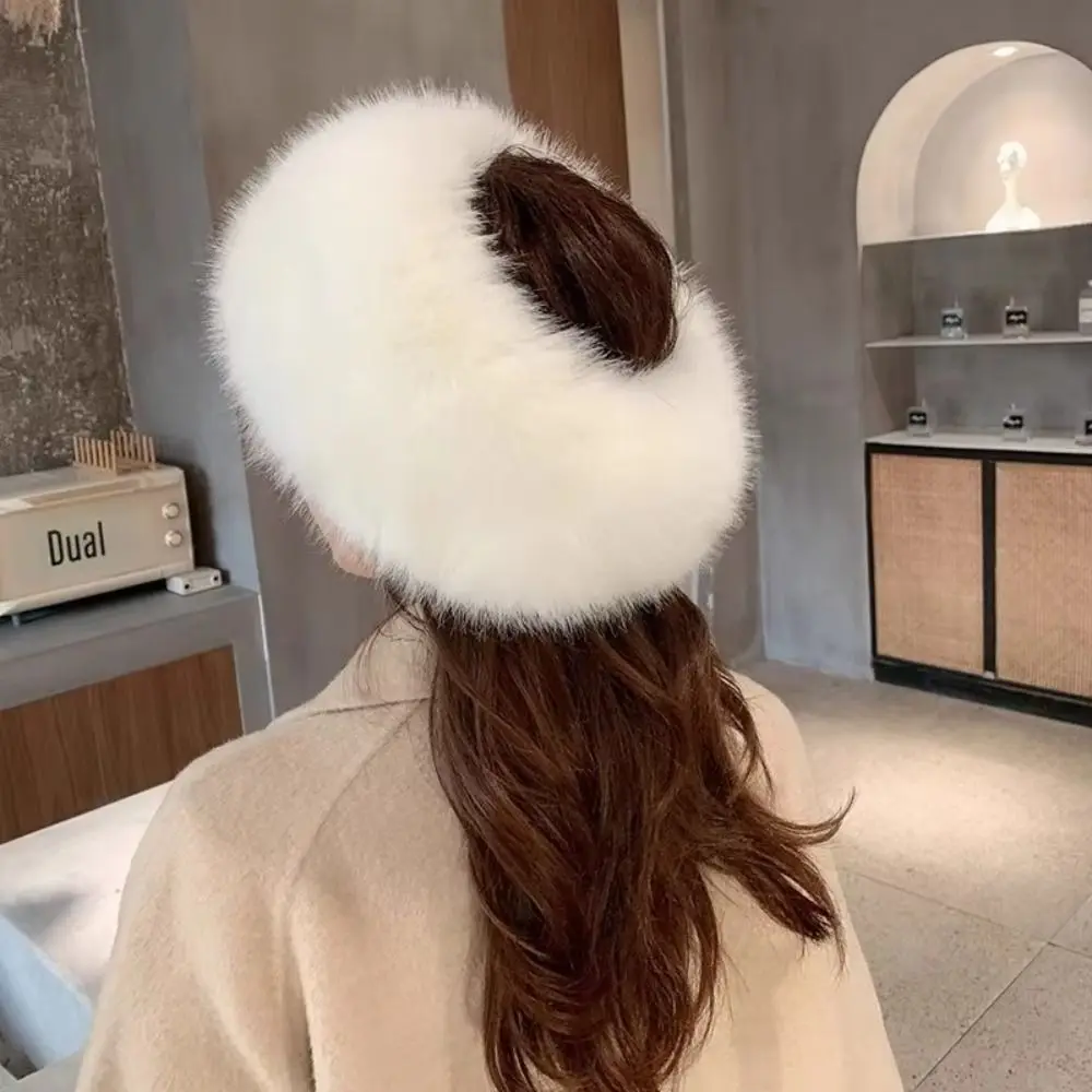 Diadema Simple de piel sintética, gorro de lana grueso y cálido, gorro de piel superior vacío, jersey de estilo coreano, gorro de piel para exteriores