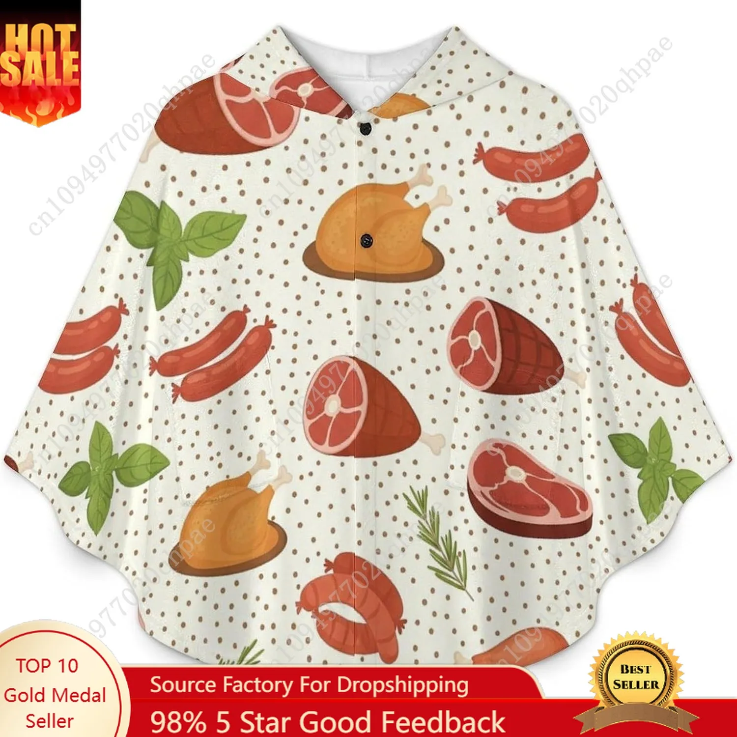 سترة بطانية مريحة من الفلانيل، هوديي كبير الحجم بنمط منتجات اللحوم مع جيوب للأطفال والمراهقين #1