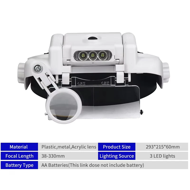 LED Headband Magnifier 1.5x 2x 2.5x 3x 3.5x 8x Magnifying Glasses Hands-Free Jewelry Watch Electronic Repair Loupe image 6