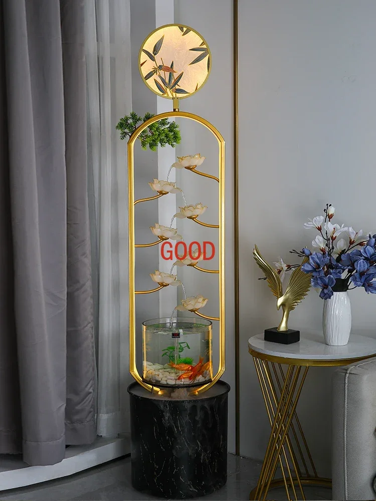 Fish Tank Circulation Flowing Water Ornaments TV Cabinet next to Floor-Standing Decorations