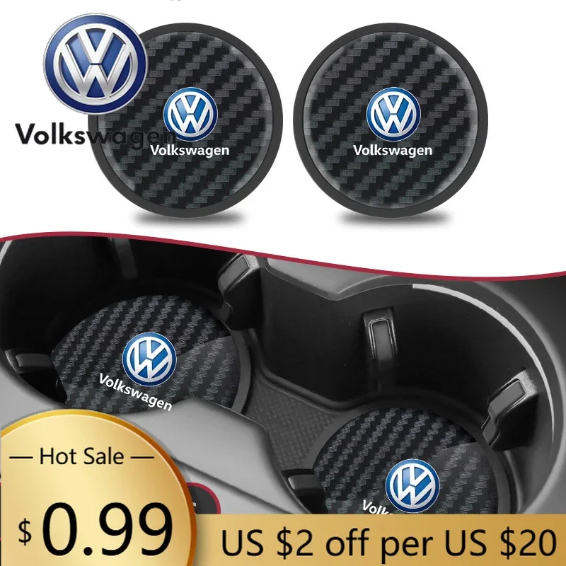 

For VOLKSWAGEN VW 2Pcs Leather Coaster Anti-noise Water Cup Pad Cushion For Volkswagen Beetle T-ROC Tiguan Passat Golf Polo Toua