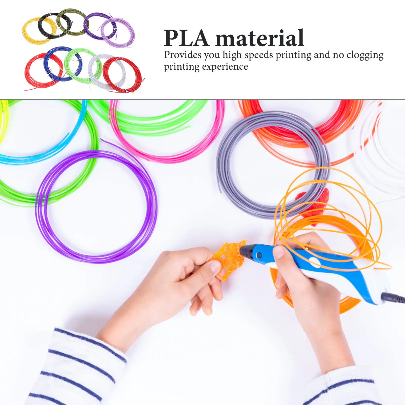 

10Pcs 3D Printer Pla Filament 1.75mm Wear Resistant Smooth Printing Filament Bundle for 3D Pen