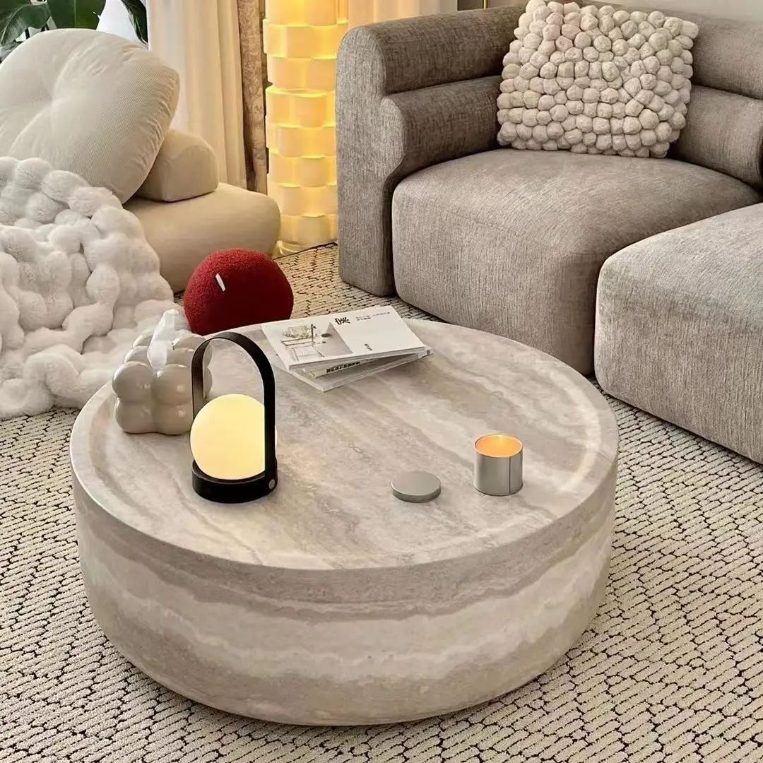 Modern Art Stone Patterned Tea Table Combination for Living Room Home Light Luxury Circular Creative Design