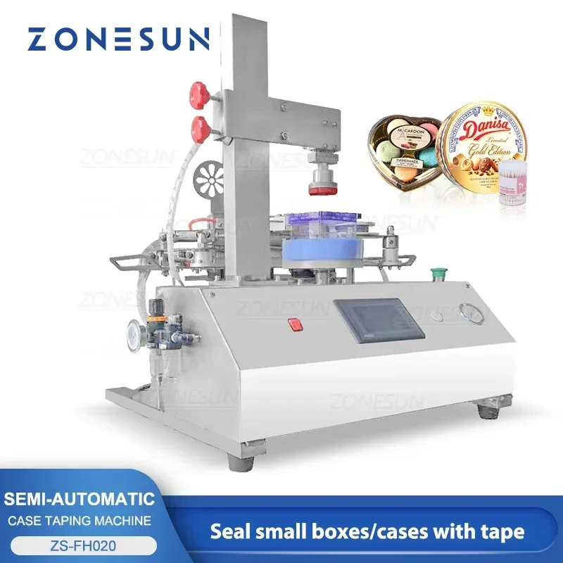ZONESUN ZS-FH020 Case Sealing Machine Container Taping Around Equipment Dispenser Square Rectangle Round Box Biscuits Packaging