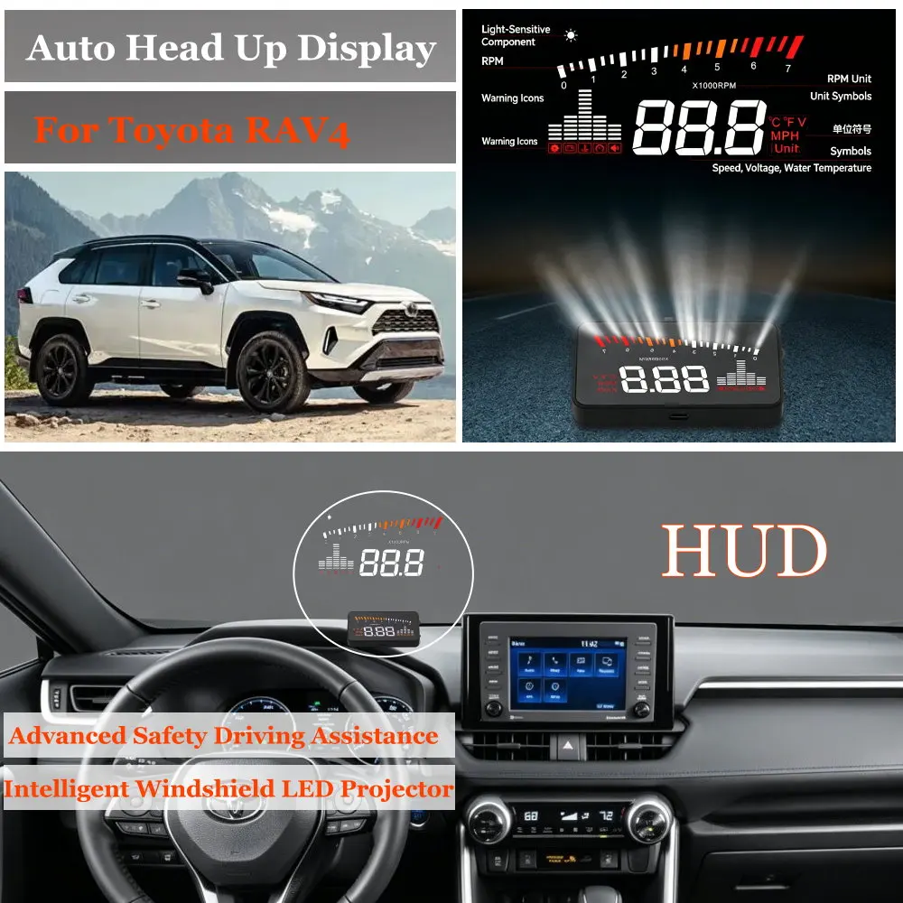

Car Head Up Display For Toyota RAV4 XA40/XA50/XA60 2012-2026 AUTO HUD Windshield Projector Accessories Speedometer Odometer RPM