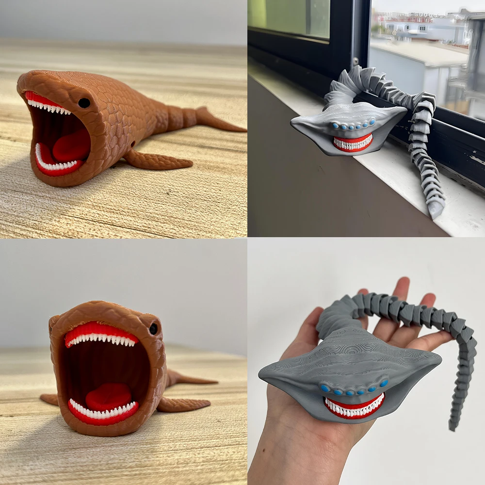 Bloop Sea Monster 3D Printed Flexible Articulated Fidget Toy – Sea Eater Deep Sea Creature Collectible, Stress Relief Desk Toy view 3