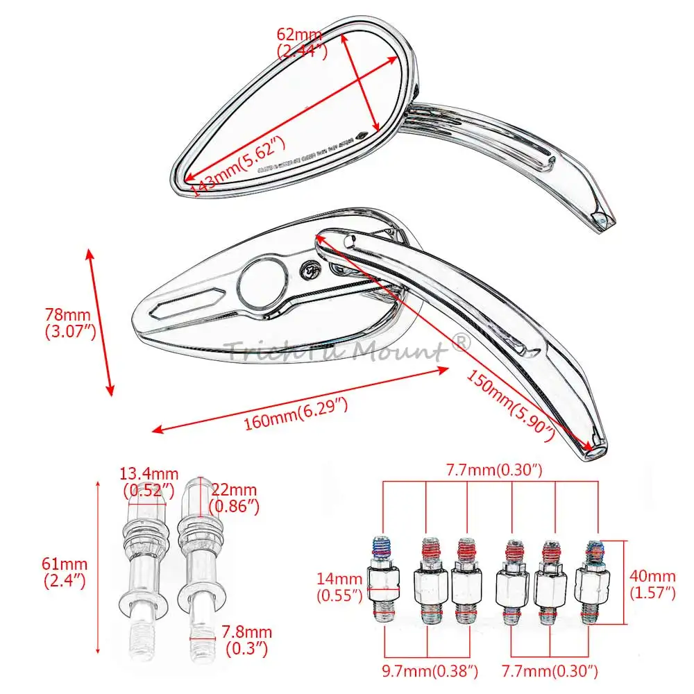 1 Pair Universal Adjustable Rearview Mirror with M8 or M10 Hollow Hole For Harley Honda Yamaha Kawasaki Ducati Indian Suzuki BMW
