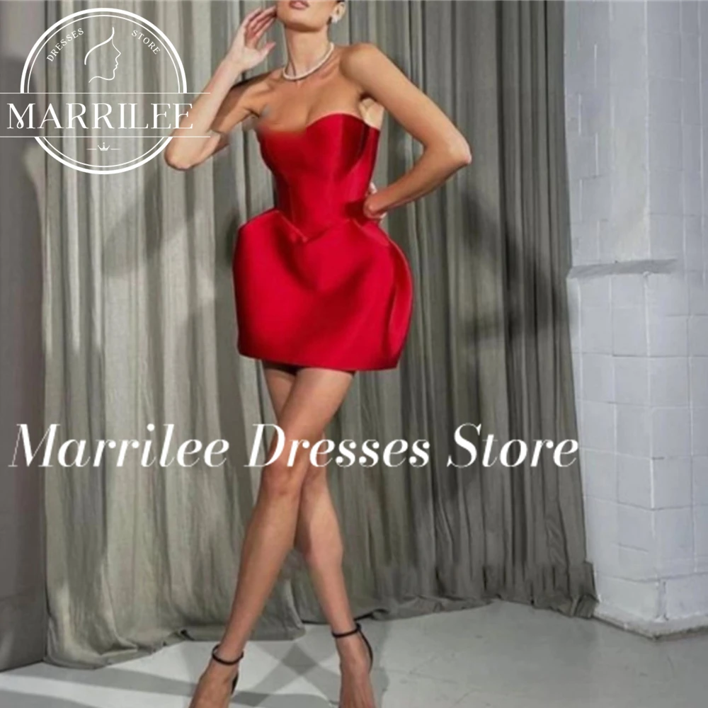 Marrilee Customized Sweetheart Strapless A-Line Short Evening Dresses Charming Sleeveless Above Knee Pleated Prom Party Gown