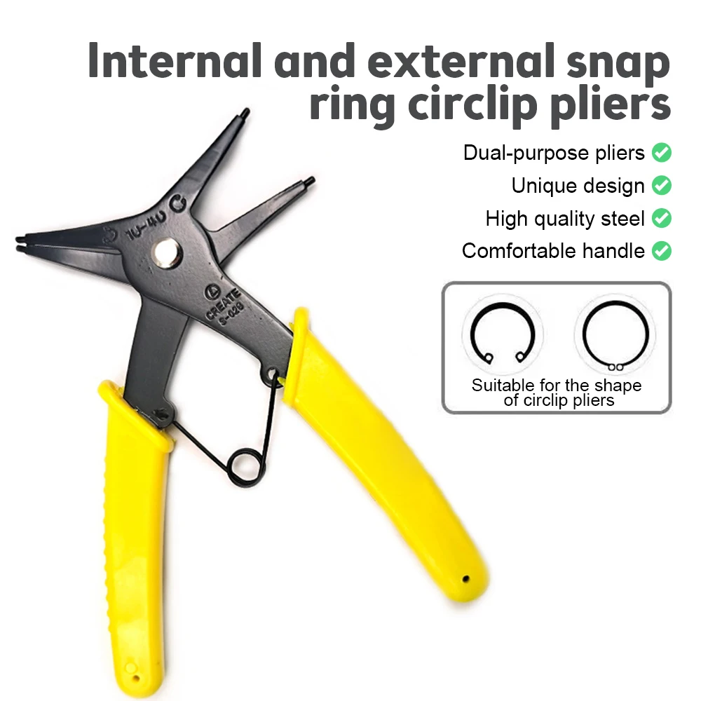 2 in 1 Snap Ring Plier 4 Way Type Circlip Pliers Multifunctional Professional Hand Tool Yellow/Black/Green