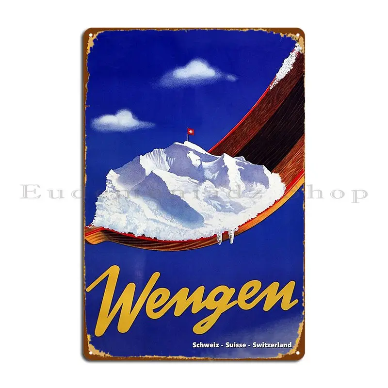 Switzerland 2022 Today Bernese Oberland Wengen Winter Sports Jackalopemaps Metal Sign Wall Mural Wall Customized Tin Sign Poster