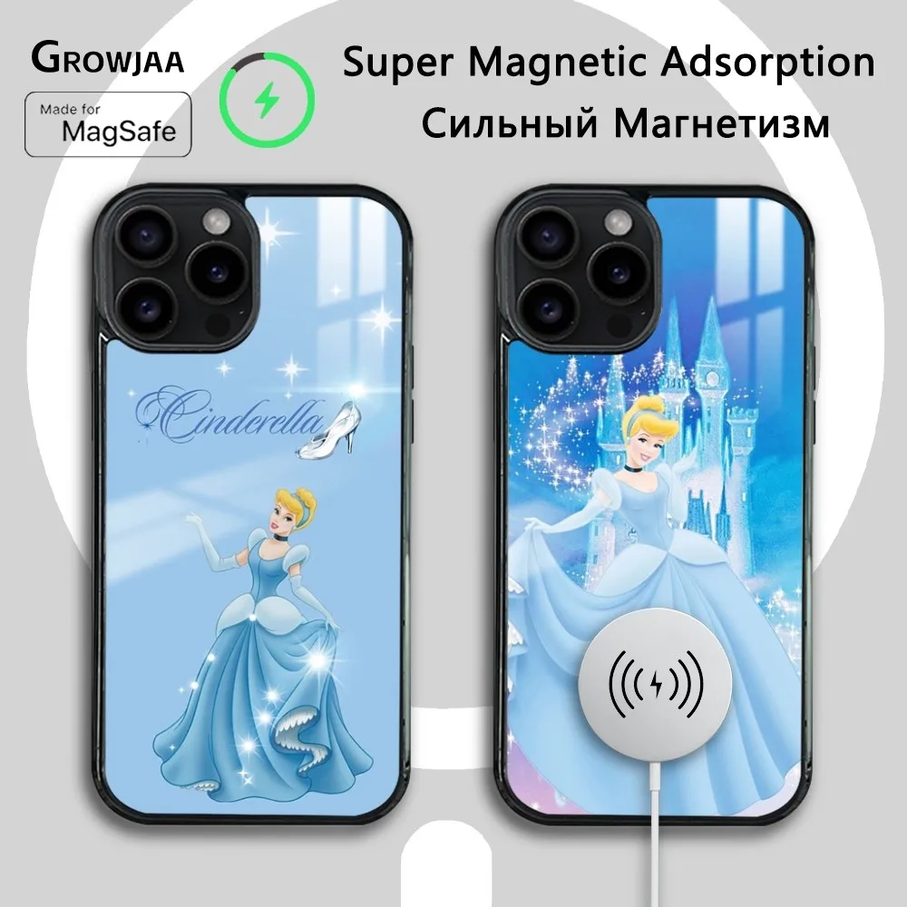 Cute Cinderella Princess Phone Case For iPhone 16 15 14 13 12 11 Pro Max Plus Mini Magsafe Mirror Wireless Magnetic Cover