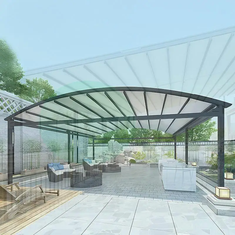 

Электрический складной навес-пергола для патио, сада, террасы, с выдвижной ПВХ-крышей, защищающей от солнца и дождя