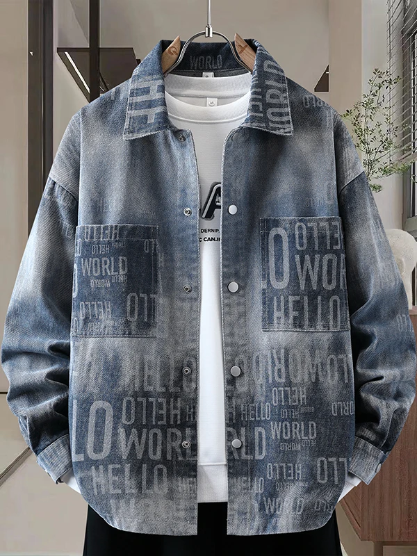 

Casual Men's Denim Jaet Sli Faionable Autumn Winter High-End Feel Cool Collar Jeans Coat Versatile Trendy Teenager Co...