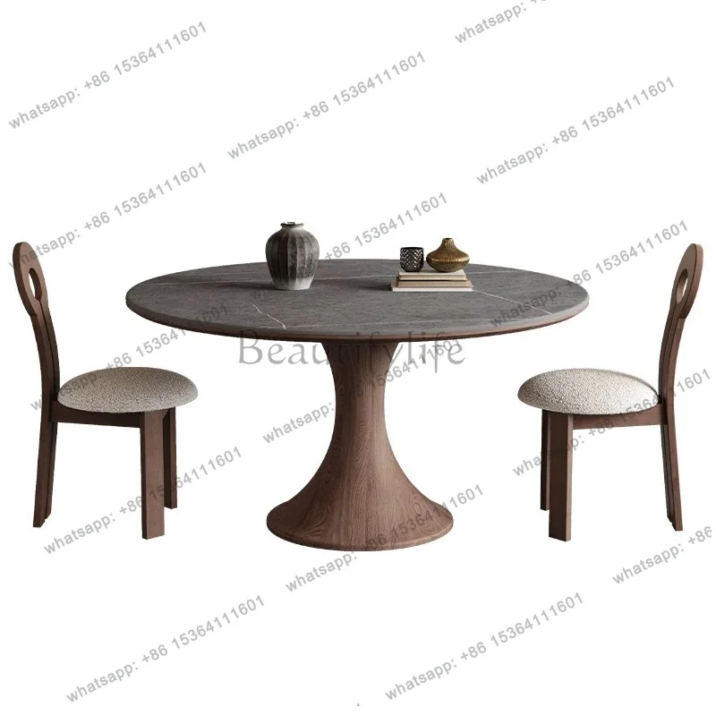 

Ash wood rock slab dining table French antique small apartment household round dining table