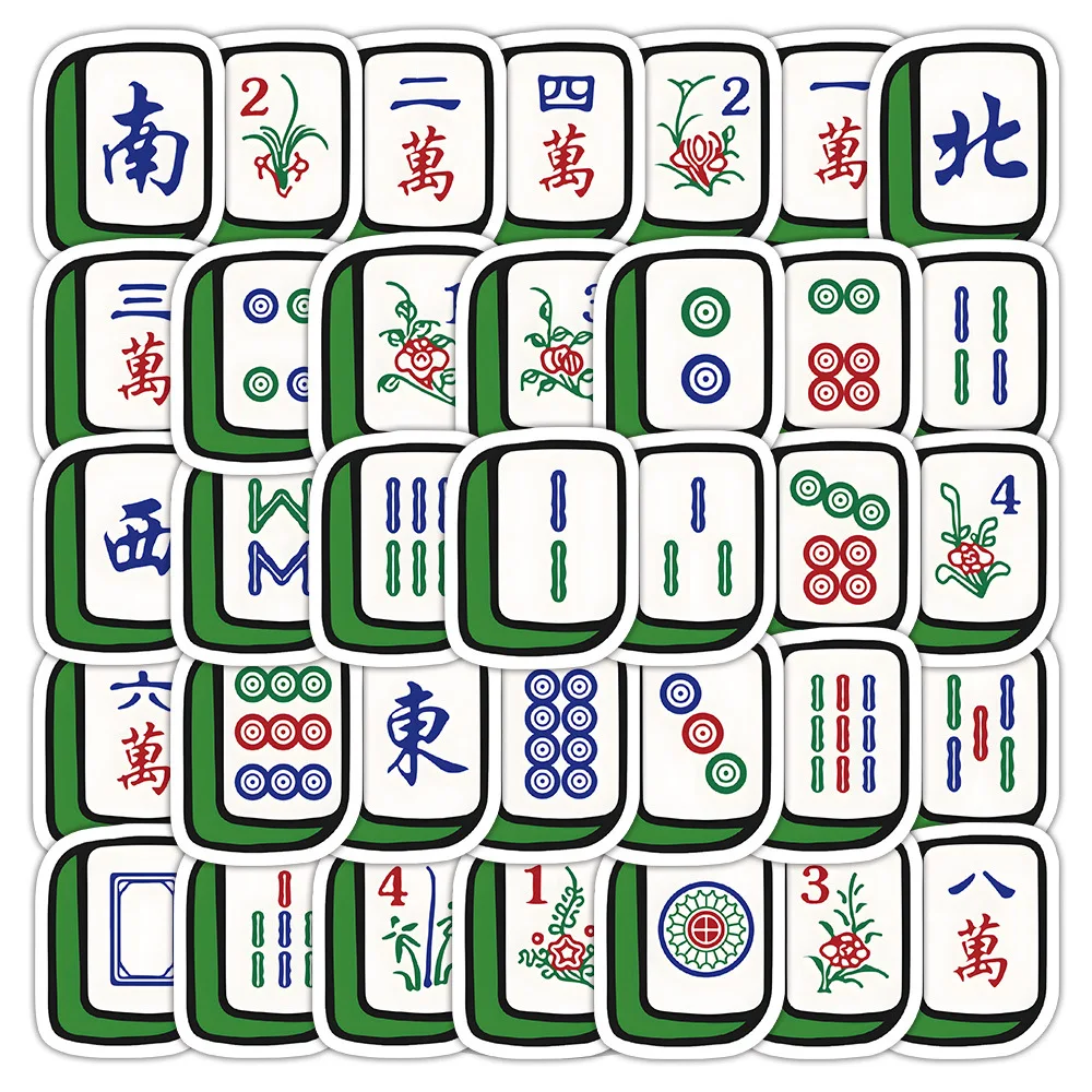 

10/60PCS Creative Mahjong Game Cartoon Waterproof Stickers DIY Decoration Notebook Mobile Guitar Suitcase Water Cup Graffiti Toy