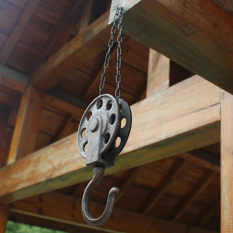 Cast Iron Pulley Hanging Hook With Chain In Small And Big Two Sizes European Handmade Antique Rough Home Garden Decor Wall Racks