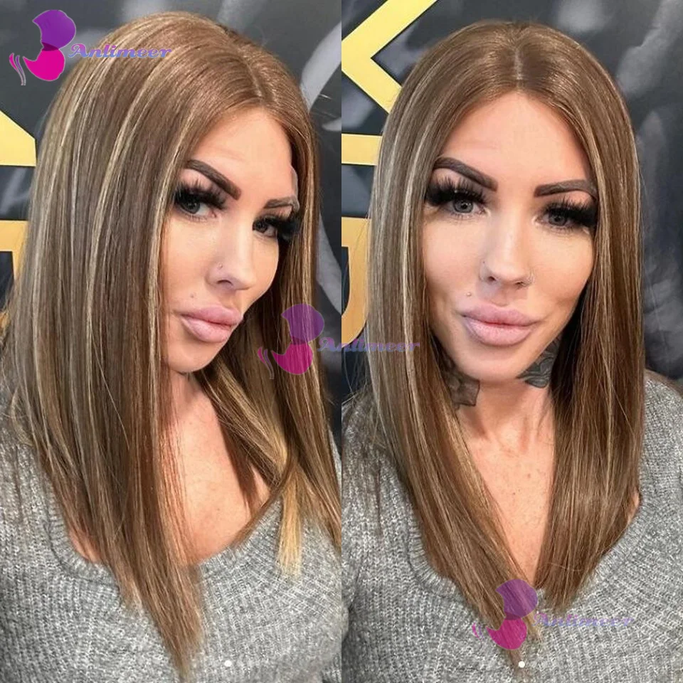 Highlight Brown Honey Blonde Brazilian Human Hair BOB Lace Closure Wigs Transparent Lace Front Women Silk Top Wig Pre Plucked