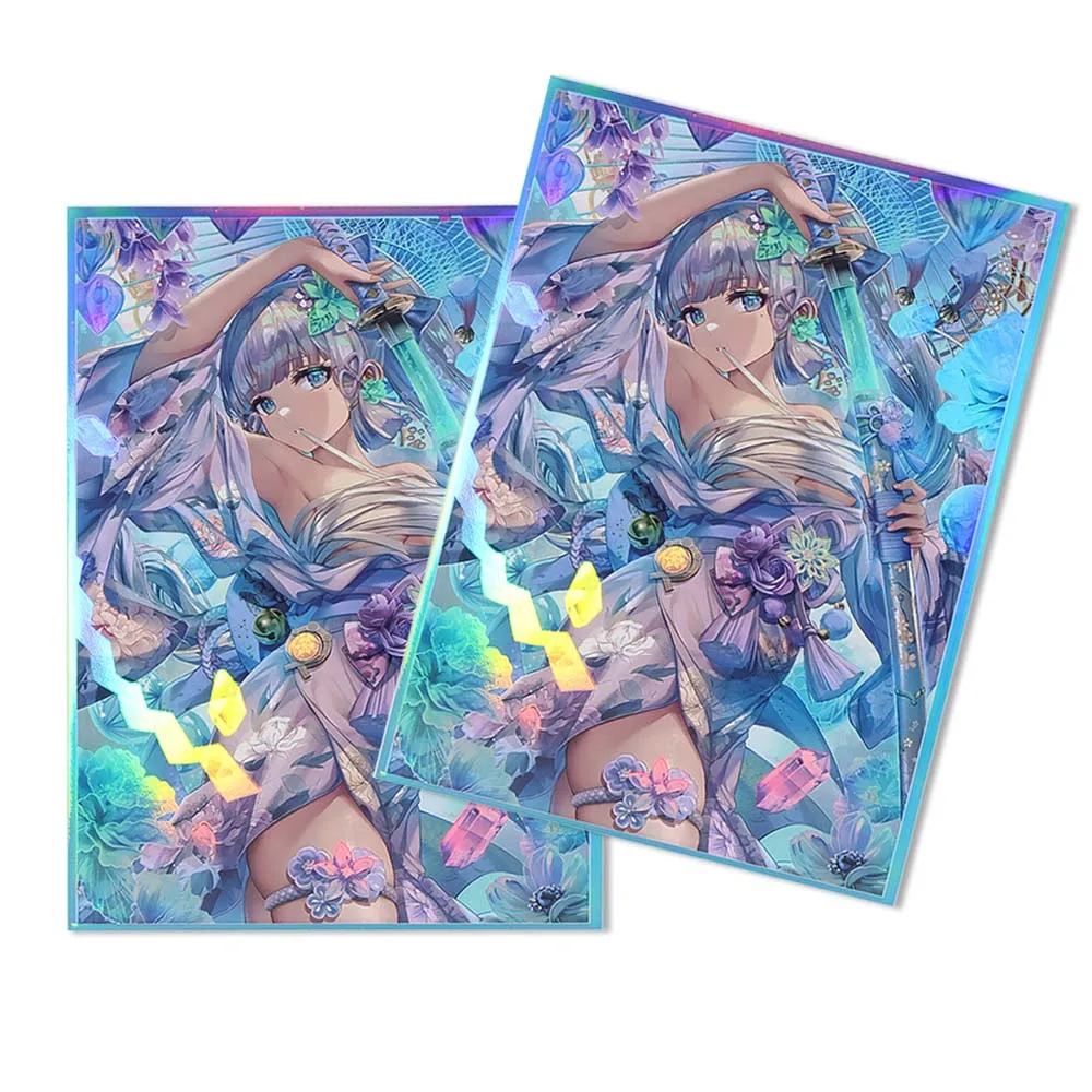 50 個 67 × 92 ミリメートルホログラフィック点滅アニメカードスリーブ神里あやかトップローディング耐摩耗シールドダブルカードカバー MTG/PKM 用