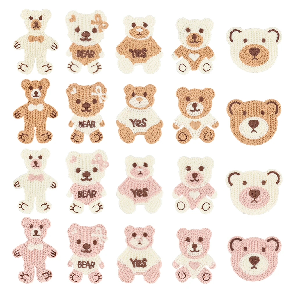 

1Box 40Pcs Little Bear Crochet Knitted Cloth Patch Sew On Patch Applique Multiple Shaped Bear Knitted Handmade Applique Kit