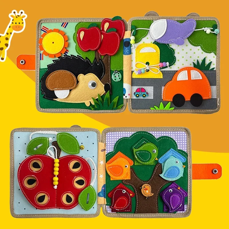 Vilt bezig bord met giraffe-thema voor peuters - Wasbaar stil boek Zintuiglijk speelgoed met kleur- en vormpuzzels |   Fijne motoriek Deve