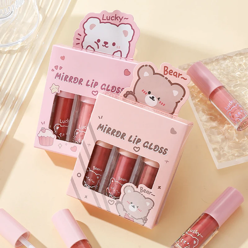 3 Stks/set Van Glanzende Lipgloss Hydraterende Sprankelende Cartoon Lipgloss Pearlescen Waterdichte Spiegel Gezicht Hydraterende Dudu Lippen