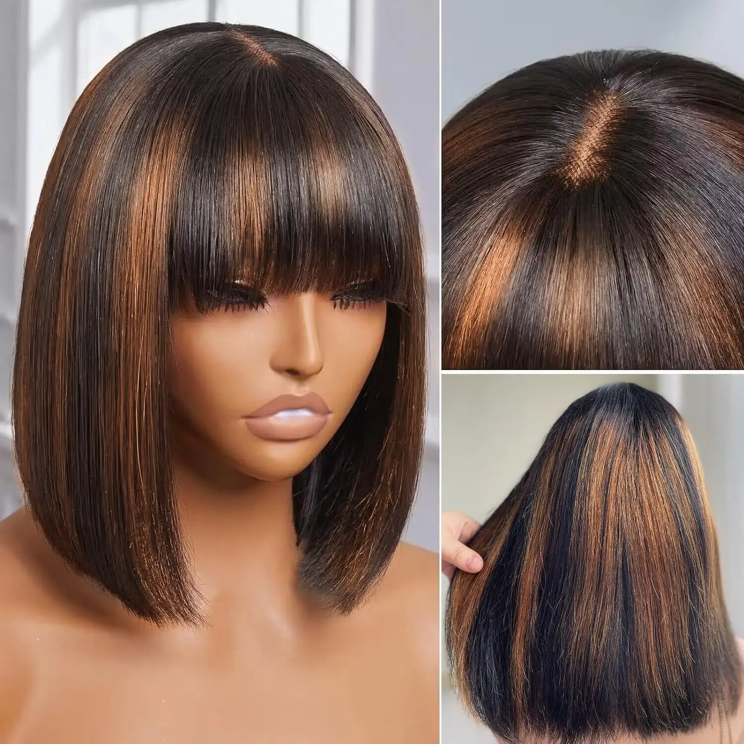 1b-30-highlight-straight-bob-human-hair-wig-with-bangs-12-inch-2x1-lace-front-wigs-ombre-color-short-bob-human-hair-for-women