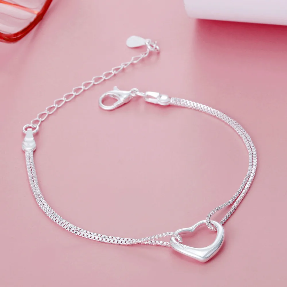 925 Sterling silver heart bracelets for women fashion designer party wedding engagement Jewelry birthday gift 20CM