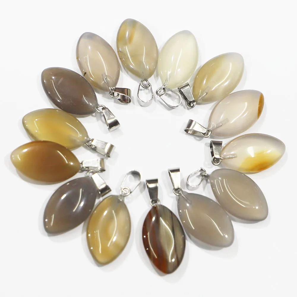 

High Quality Natural Grey Agate Stone Marquise Pendants Reiki Charms Fashion Jewelry Necklace Accessories Making Wholesale 24Pcs