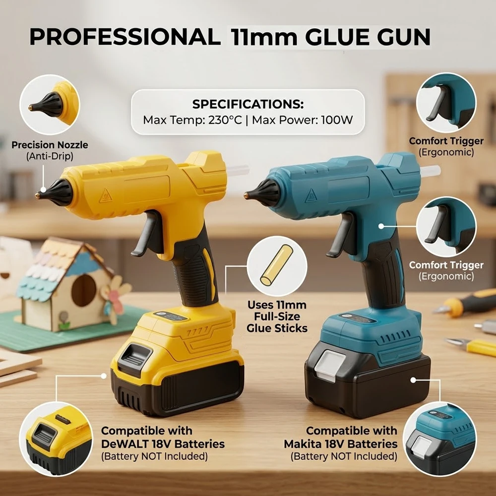 VILASTING Electric Hot Melt Glue Gun Cordless Electric Glue 11mm Glue Stick Melt Welding Air Gun for Makita/Dewalt 18V No Batter