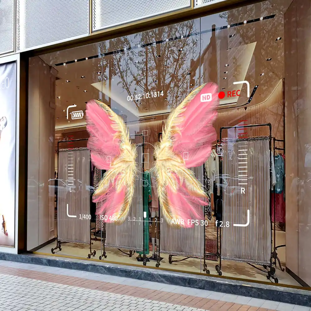 

Butterfly wings glass sticker clothing shop window layout coffee shop photo background glass decoration electrostatic film