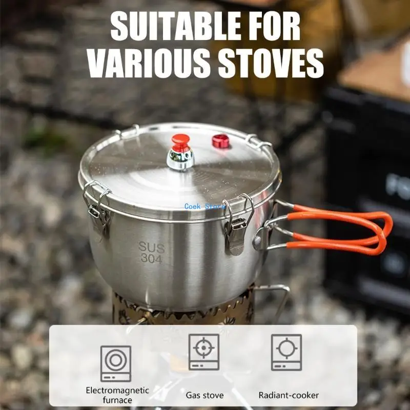 

11UE Portable Camping Pressure Pots Stainless Steels Pressure Cooker Cooking Pots Stove Top Pressure Cooker Camping Cookware
