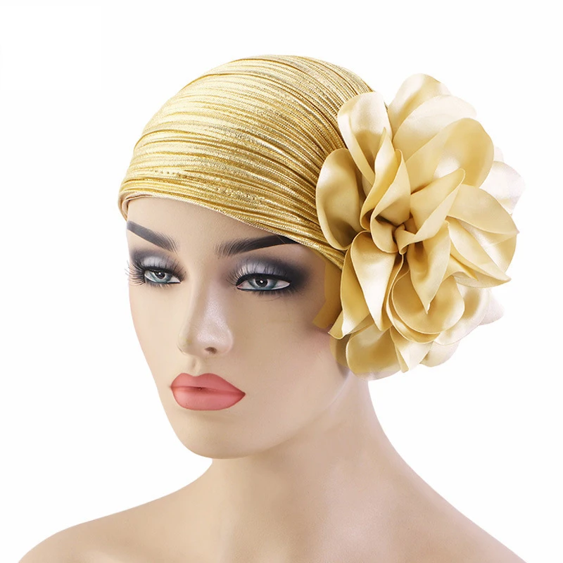 

New Women Big Flower Turban Hijab Bonnet Muslim Hat Elastic Chemo Beanie Hair Bands Arab Wrap Hair Loss Scarf Cap Turbante Mujer