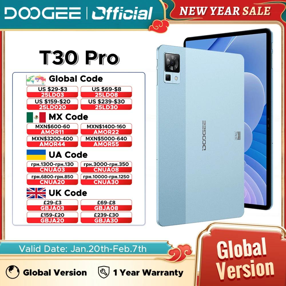 Clearance Sale DOOGEE T30 Pro Tablet 8GB 256GB Helio G99 11'' 2.5K Display TÜV SÜD Certified Quad Speaker 20MP Camera 8580mAh